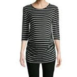 ISABEL MATERNITY" BLACK & WHITE STRIPED SIDE RUCHING TOP MATERNITY SIZE: L